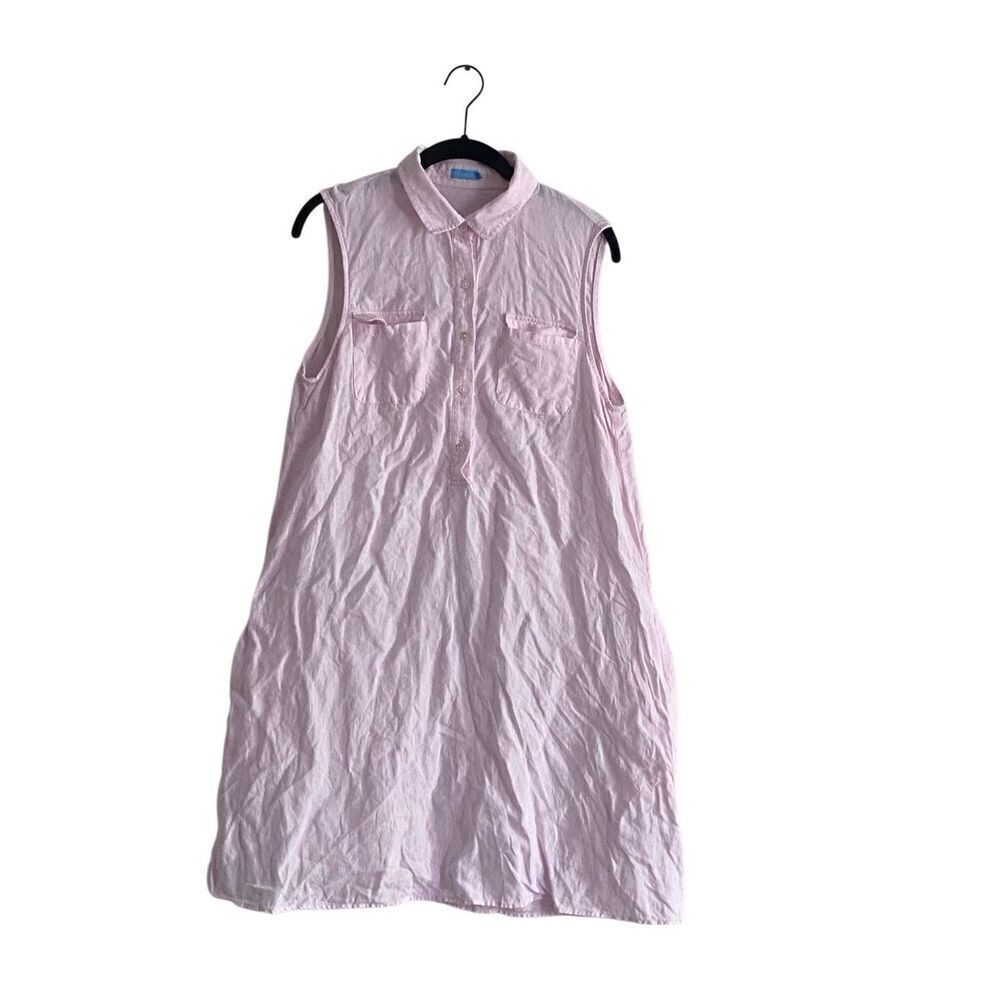 J McLaughlin Shirt Style Dress Sundress 100% Linen Pale Pink Medium